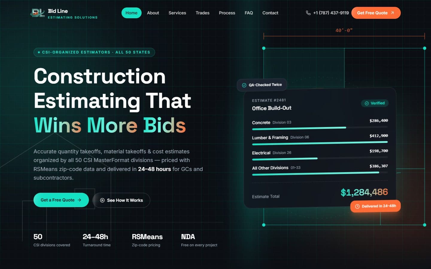 Bid Line Estimating Solutions website screenshot